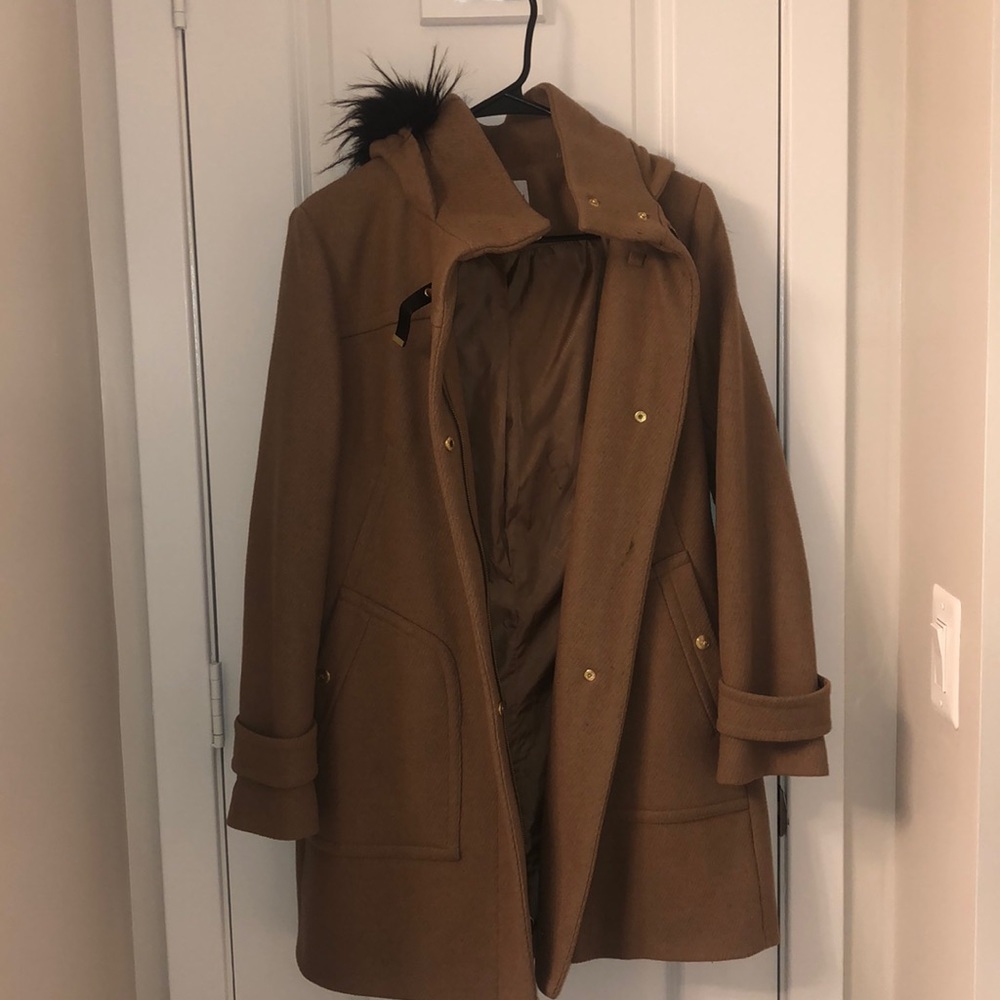 Cole Haan Faux Fur Hood, Wool Blend Coat